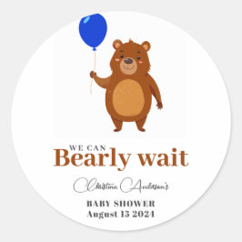 Pegatina Redonda Podemos Esperar A Wood Teddy Bear Baby Shower