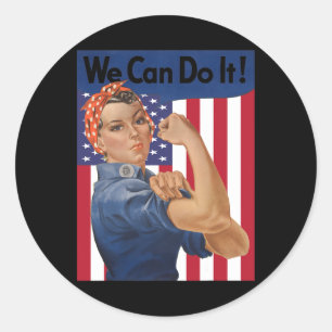 Pegatina Redonda Podemos Hacerlo Rosie The Riveter Feminist Usa Fla