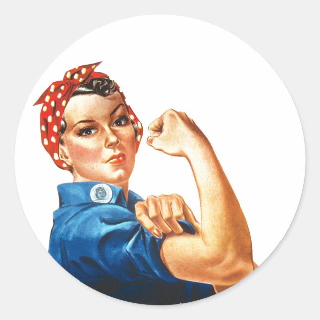 Pegatina Redonda Podemos lograrlo, Rosie the Riveter Women Power (Anverso)