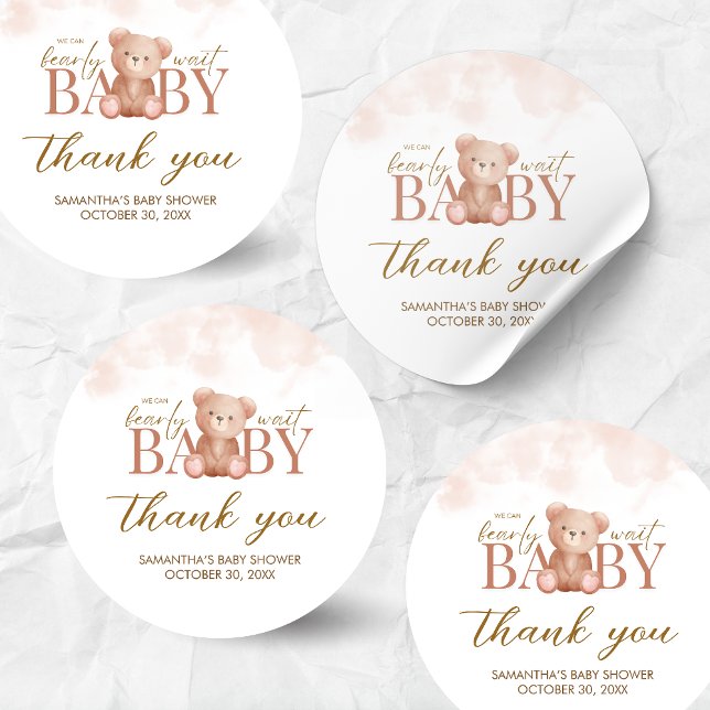Pegatina Redonda Podemos pretender esperar al oso Baby Shower (Teddy Bear Baby Shower Sticker)