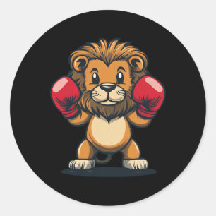 Pegatina Redonda Poder De Knockout Con Este León De Guay Y Boxing G