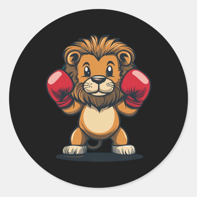 Pegatina Redonda Poder De Knockout Con Este León De Guay Y Boxing G (Anverso)