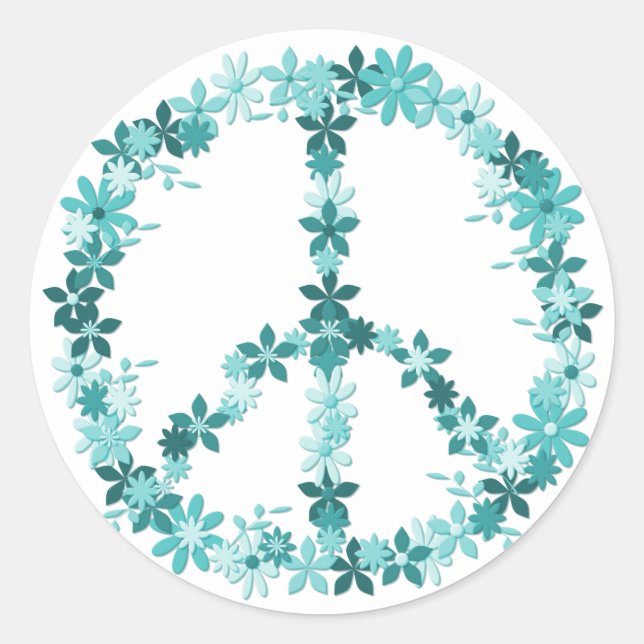 Pegatina Redonda Poder floral de símbolo de paz (Anverso)