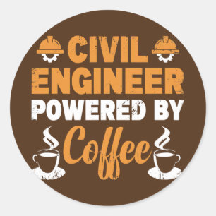 Pegatina Redonda Poder Por Café Ingeniería Civil Gracioso Civil