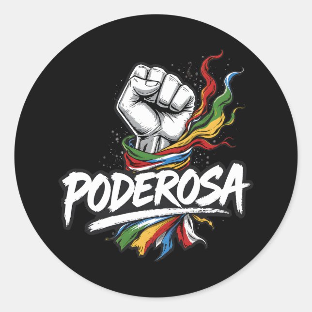 Pegatina Redonda Poderosa - Potenciando el Puño Latina con Bandera  (Anverso)