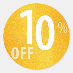 Pegatina Redonda Poderoso Rótulo 10% DESDE VENTA   Glitter naranja