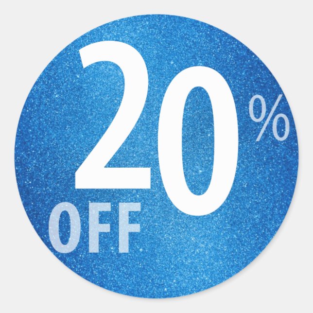 Pegatina Redonda Poderoso Rótulo 20% OFF | Purpurina azul (Anverso)