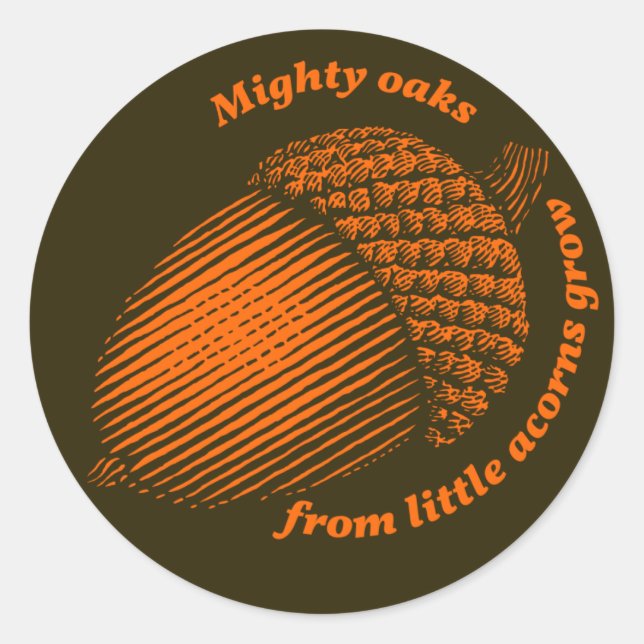 Pegatina Redonda Poderosos robles de pequeñas bellotas crecen (Anverso)