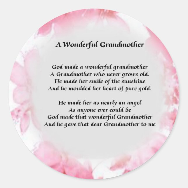 Pegatina Redonda Poema de la abuela - Floral rosa (Anverso)