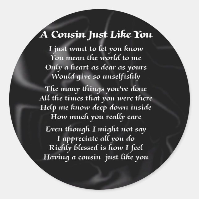 Pegatina Redonda Poema de primo - Seda negra (Anverso)