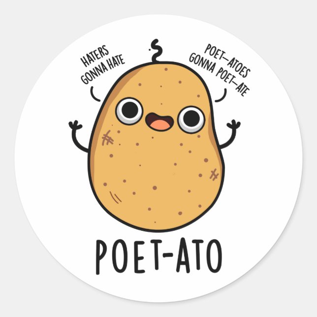 Pegatina Redonda Poeta-ato Funny Veggie Potato Pun (Anverso)