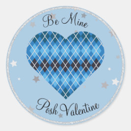 Pegatina Redonda Poh Argyle Blue Sparkle Big Heart