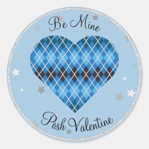 Pegatina Redonda Poh Argyle Blue Sparkle Big Heart
