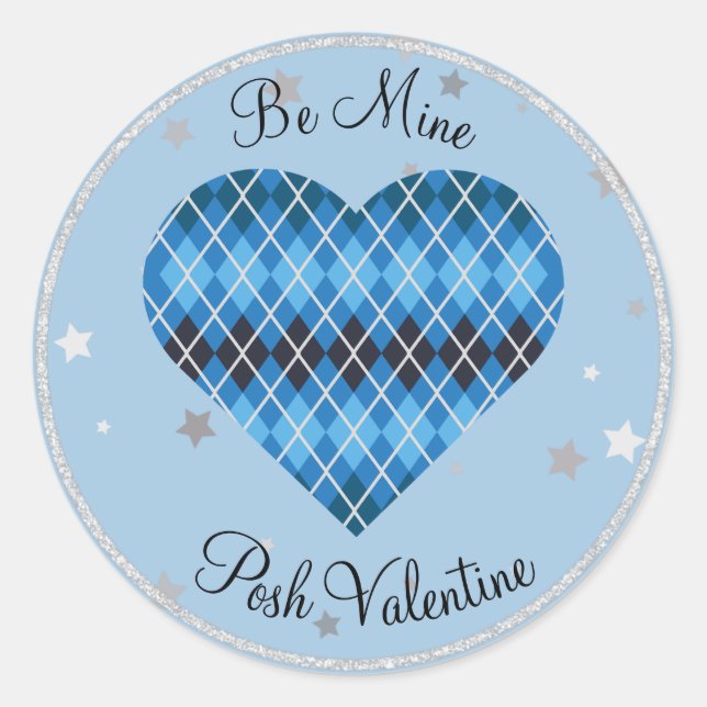 Pegatina Redonda Poh Argyle Blue Sparkle Big Heart (Anverso)