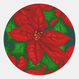 Pegatina Redonda Poinsetta Christmas Sticker