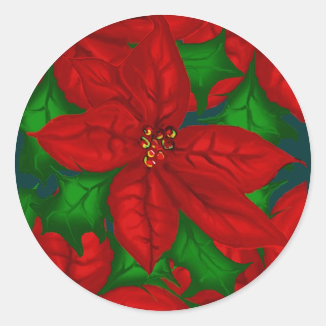 Pegatina Redonda Poinsetta Christmas Sticker (Anverso)