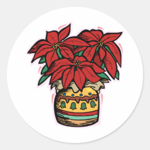 Pegatina Redonda Poinsettia