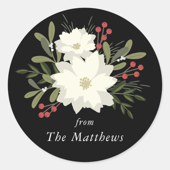 Pegatina Redonda Poinsettia alegre - navidad Stickerl (Anverso)