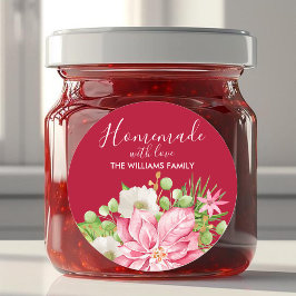 Pegatina Redonda Poinsettia casera con Navidades de amor que hornea