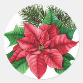 Pegatina Redonda Poinsettia Christmas Sticker