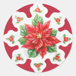 Pegatina Redonda Poinsettia de navidad
