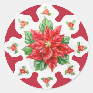 Pegatina Redonda Poinsettia de navidad