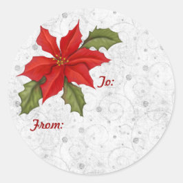 Pegatina Redonda Poinsettia de Swirl Silver