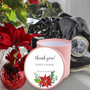 Pegatina Redonda Poinsettia Floral Bouquet, Gracias