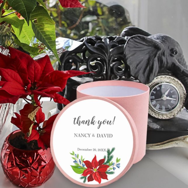 Pegatina Redonda Poinsettia Floral Bouquet, Gracias (Subido por el creador)