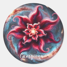 Pegatina Redonda Poinsettia floral festiva personalizada galaxia