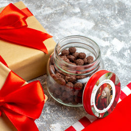 Pegatina Redonda Poinsettia Floral Happy Holiday Photo