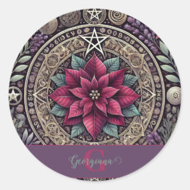 Pegatina Redonda Poinsettia personalizada Pentagram Mandala