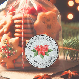 Pegatina Redonda Poinsettia roja del Purpurina de los Navidades de