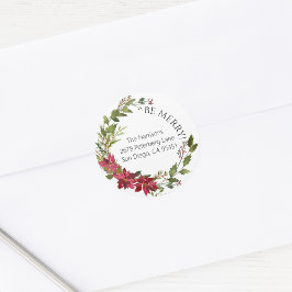 Pegatina Redonda Poinsettia Round Christmas Sticker