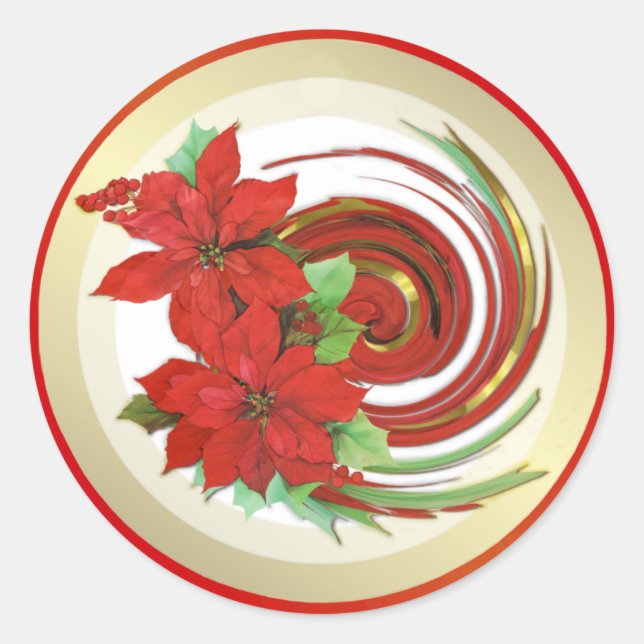 Pegatina Redonda Poinsettia Swirl (Anverso)