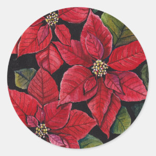 Pegatina Redonda Poinsettia vibrante en acuarela