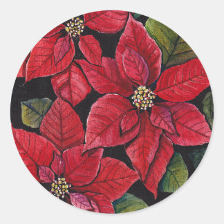 Pegatina Redonda Poinsettia vibrante en acuarela