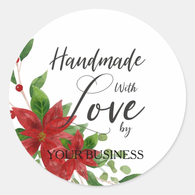 Pegatina Redonda Poinsettias and Quote for Crafts Articles Handmade (Anverso)