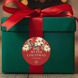 Pegatina Redonda Poinsettias Merry Christmas Corporate Logo
