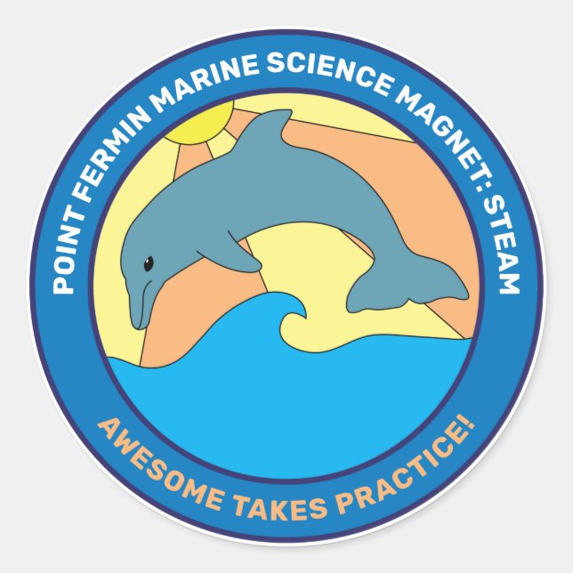 Pegatina Redonda Point Fermin Escuela Primaria Motto Dolphin (Anverso)