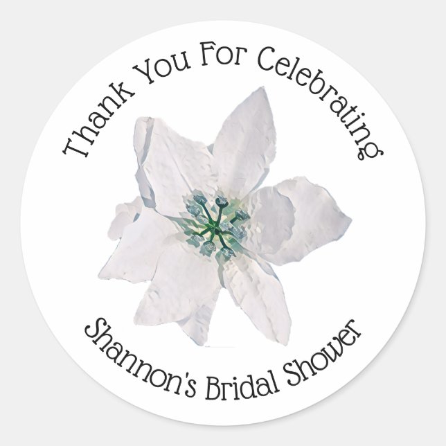 Pegatina Redonda Pointsetta Blanca Personalizada  (Anverso)