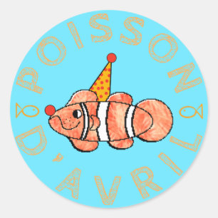 Pegatina Redonda Poisson d’Avril / Pescado de los inocentes de abri