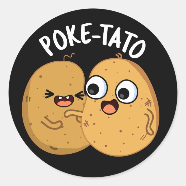 Pegatina Redonda Poke-tato Funny Potato Pun Dark BG (Anverso)