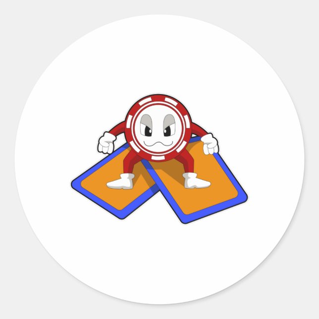 Pegatina Redonda Poker chips with Poker cards (Anverso)