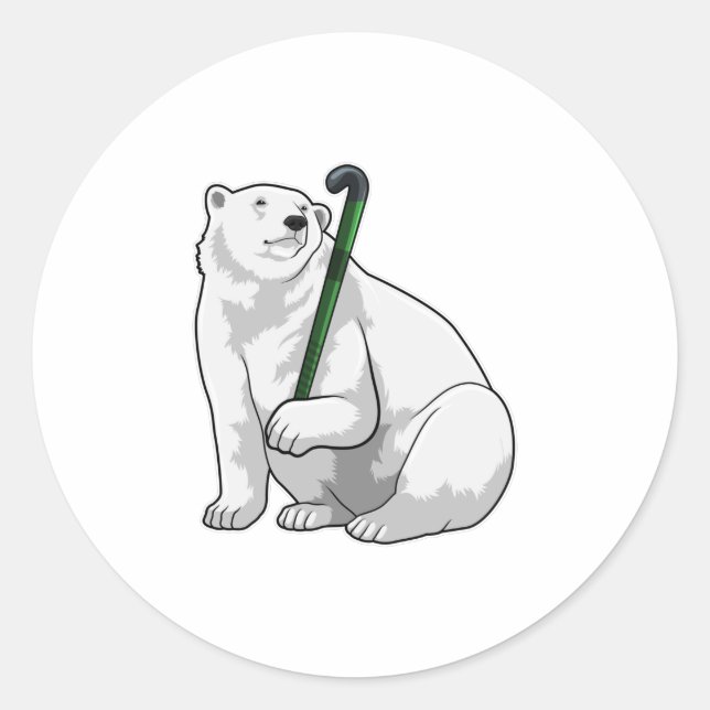 Pegatina Redonda Polar bear at Hockey with Hockey stick (Anverso)