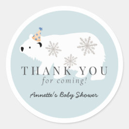 Pegatina Redonda Polar Bear Blue Boy Baby Shower Gracias