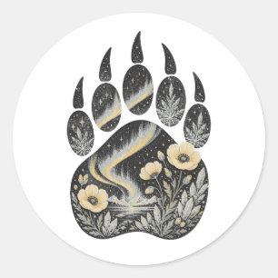 Pegatina Redonda Polar Bear Botanical Footprint Nature Sticker