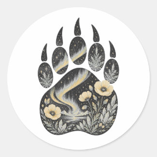 Pegatina Redonda Polar Bear Botanical Footprint Nature Sticker