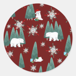 Pegatina Redonda Polar Bear Christmas Sticker