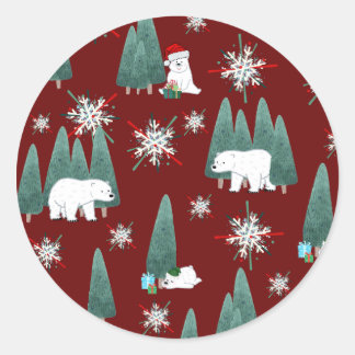 Pegatina Redonda Polar Bear Christmas Sticker